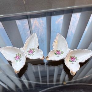 Vintage White and Pink Butterfly Dishes